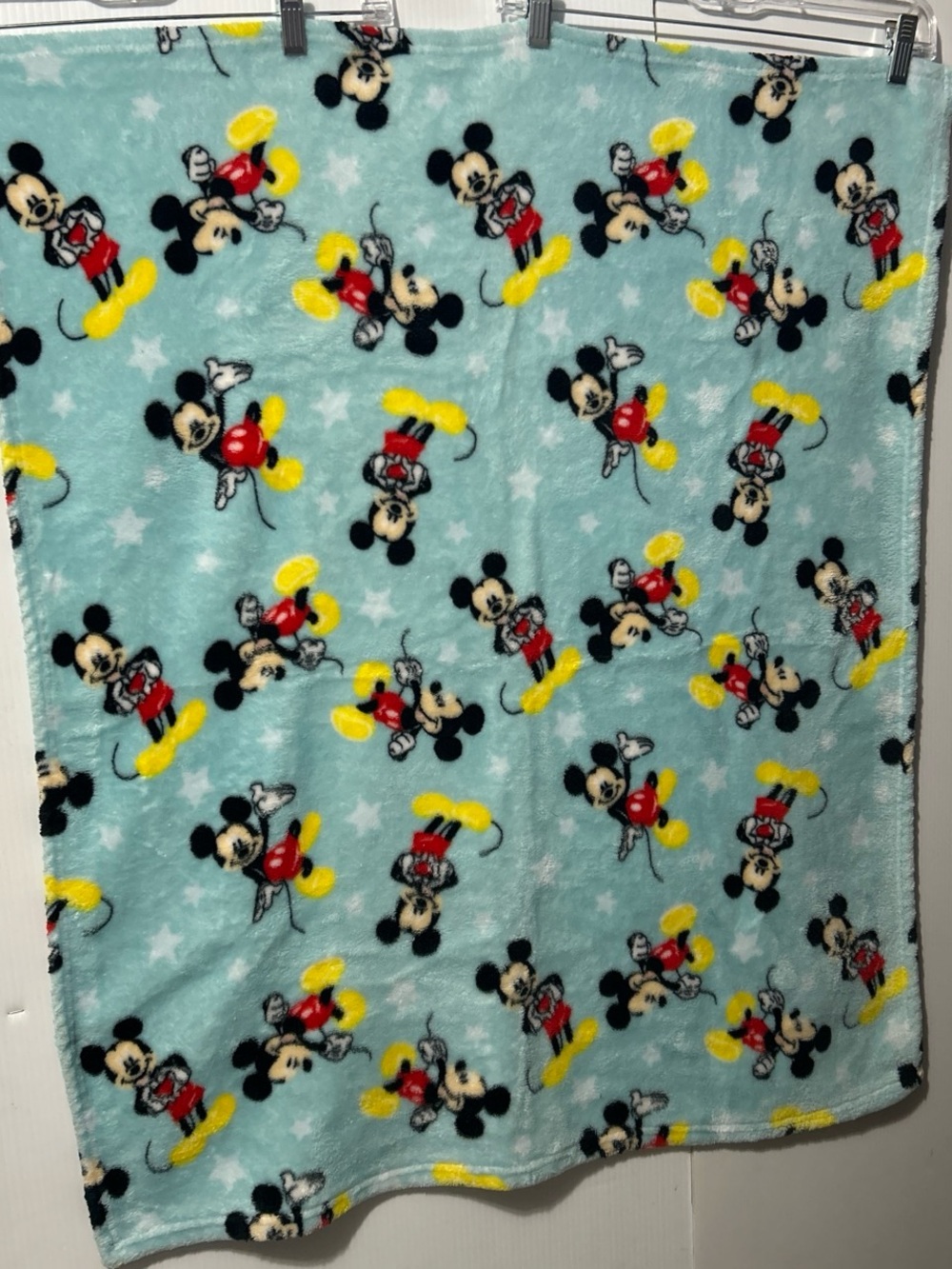 Disney Mickey Mouse Light Blue Fleece Throw Blanket with Red, Yellow, Black